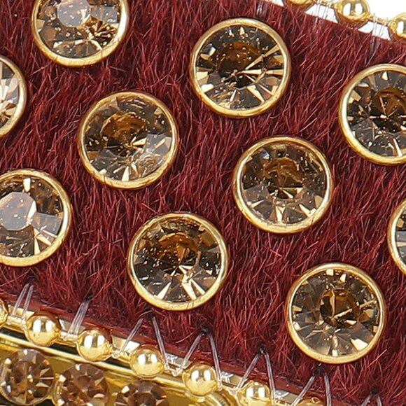 Rhinestone Belt-SUN045-Burgundy Horse Hair Belt with Champagne Rhinestones - Picture 5 of 6